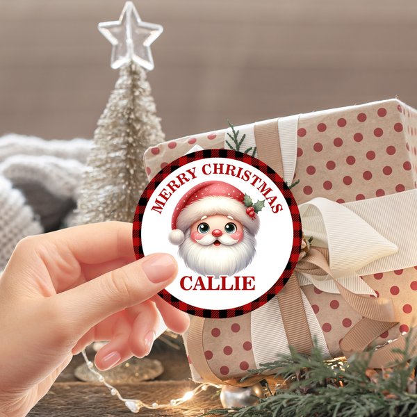 Personalised Merry Christmas Santa Claus Set of 2 Waterproof Stickers with Name Christmas Party Favors for Kids Family Friends