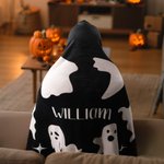 Gepersonaliseerde Schattige Spook Zachte Deken met Capuchon met Naam Halloween Cadeau voor Kinderen Halloween Liefhebbers