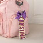 Personalised Glitter Bow Keychain Backpack Name Tag Travel Accessories Daily Use Birthday Gift for Cheerleaders Teammates