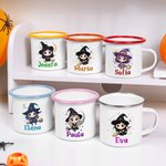 Taza de esmalte personalizada de 355 ml con bruja de dibujos animados regalo de Halloween para niños
