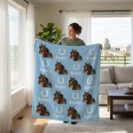 Coperta personalizzata a ferro di cavallo con foto multicolore con nome, regalo di compleanno e anniversario per gli amanti dei cavalli