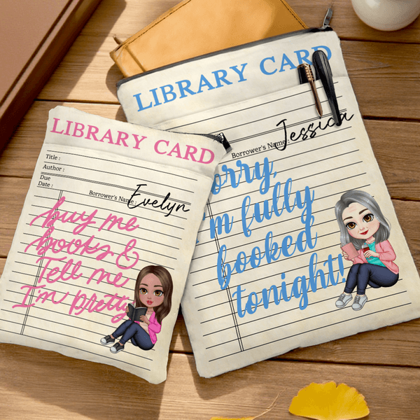 Personalizzato Cartoon lettura ragazza nome copertina libro manica con cerniera e tasca frontale regalo di compleanno per i topi di biblioteca amanti del libro