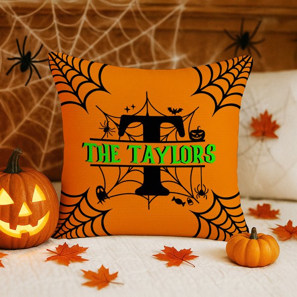 Spersonalizowana wielokolorowa poszewka na poduszkę z motywem Halloween z imieniem Prezent na Halloween dla rodziny przyjaciół