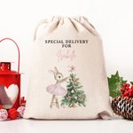 Personalised Christmas Tree Cute Pink Rabbit Santa Sack Gift Bag with Name Christmas Party Favors for Kids Family Friends