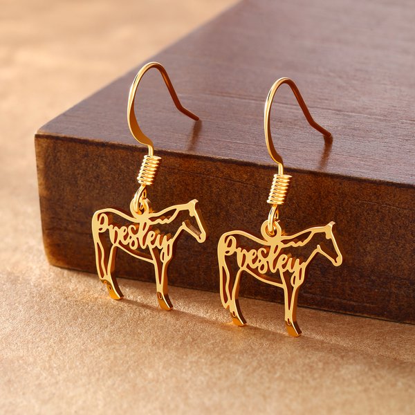 Personalisierte Pferd Silhouette Ohrringe mit Namen Zierlich Schmuck Geburtstag Jahrestag Weihnachten Geschenk für Pferdebesitzer Liebhaber