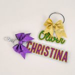Personalised Glitter Bow Keychain Backpack Name Tag Travel Accessories Daily Use Birthday Gift for Cheerleaders Teammates