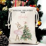 Personalised Christmas Tree Cute Pink Rabbit Santa Sack Gift Bag with Name Christmas Party Favors for Kids Family Friends