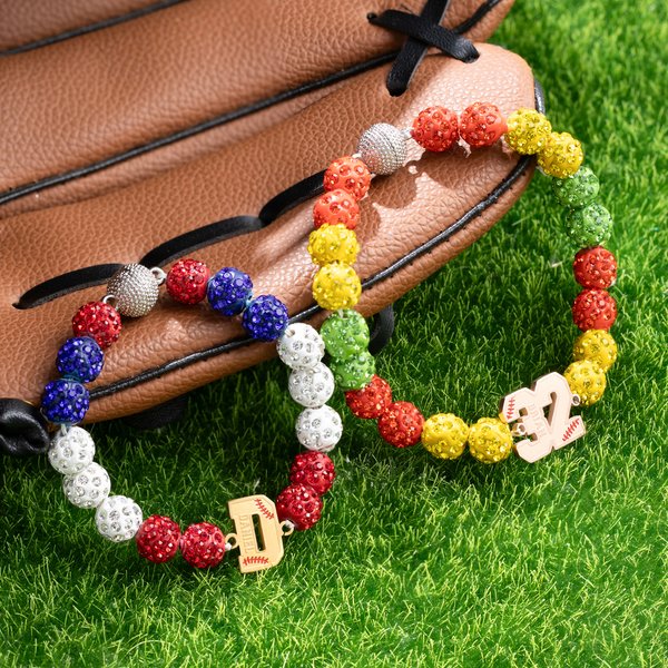 Braccialetto personalizzato con perline di strass con numero iniziale del baseball e nome e testo Regalo per la squadra di compleanno del giorno del gioco per il giocatore amante del baseball