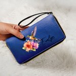 Personalizada Colibrí PU de cuero con cremallera Cartera con nombre y correa de muñeca Cumpleaños Aniversario de regalo para las mujeres