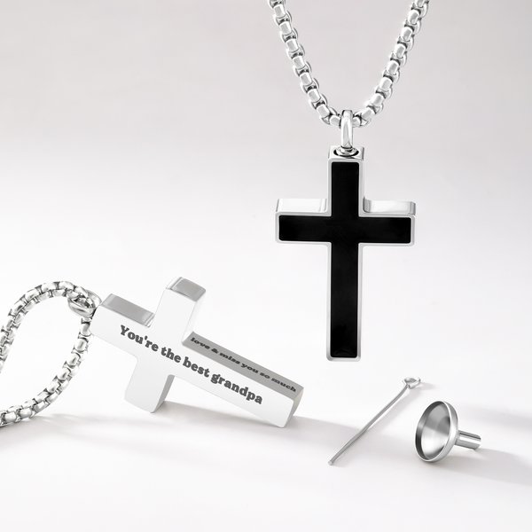 Personalizado 1-3 Lados Texto Urna Cruz Collar Cremación Simpatía Memorial Regalo para Mujeres Hombres