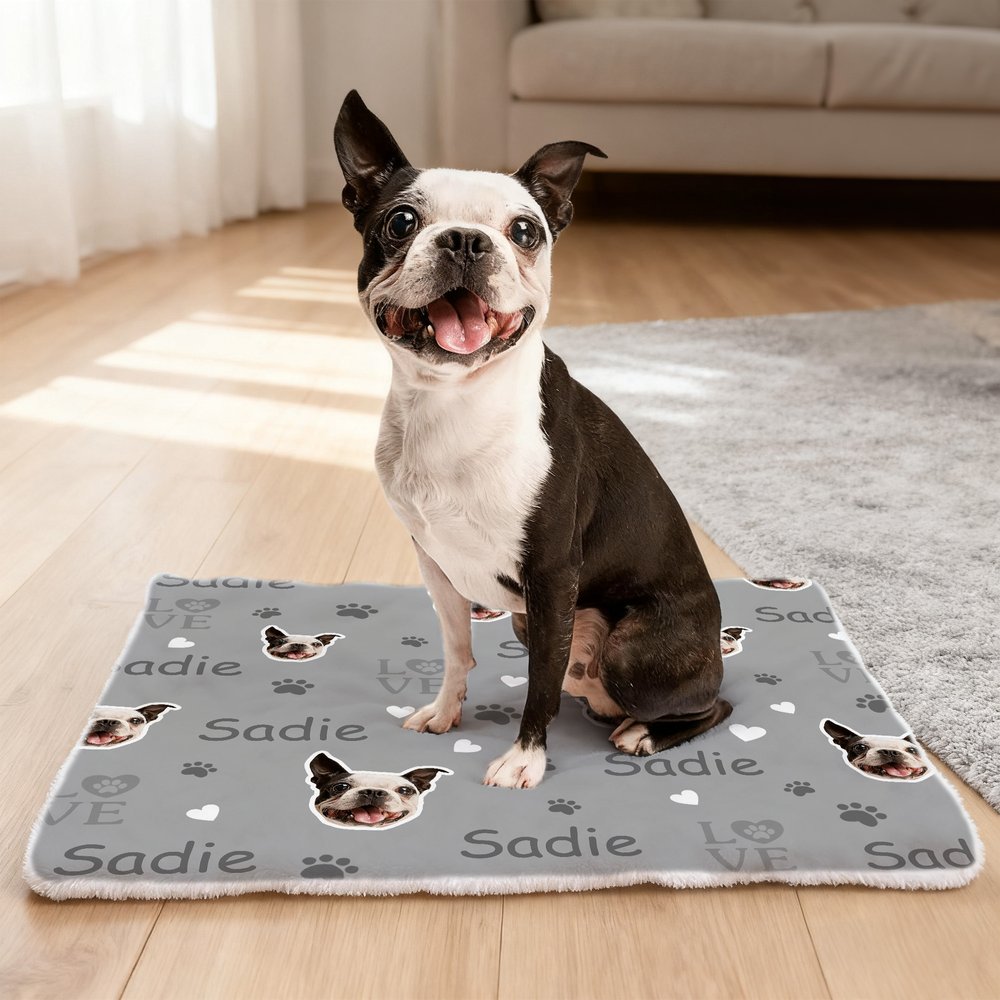 Personalised Multicolour Paw Prints Dog Cat Face Photo Soft Pet Bed Mat with Name Outdoor Activities Birthday Gift for Pet Owners Lovers 3