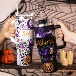 Vaso personalizado de 1180 ml de calabaza y fantasma con nombre y pajita regalo de cumpleaños y Halloween para familiares