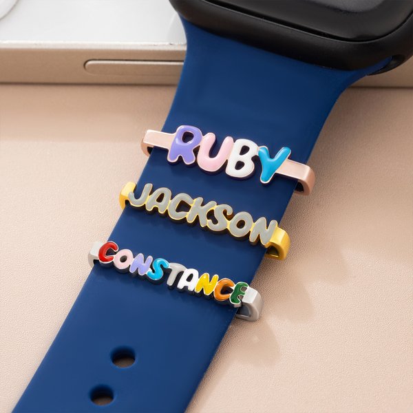 Personalisierte bunte 3D Emaille Blase Buchstabe Name Watch Band Charm dekorative Accessoires Geburtstag Geschenk für Freunde Familie
