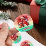 Personalized Cute Reindeer Santa Claus Multicolour Waterproof Stickers Labels with Name and Initial Gift Decor Christmas Party Favors for Family Kid