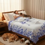 Gepersonaliseerde Toile De Jouy Gevoerde Honden Silhouetten Deken Home Decor met 1-7 Namen Sympathie Verjaardagscadeau voor dierenliefhebbers
