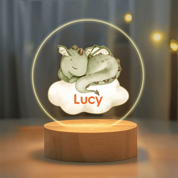 Nube Personalizada Lindo Dinosaurio LED Luz de Noche con Nombre y Base de Madera Decoración de Guardería Cumpleaños Baby Shower Regalo para Niños