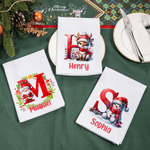 Personalisierte Wiederverwendbare Serviette mit Kranz Schneemann Weihnachtsmann Initiale Namen aus Baumwolle Weihnachtsgeschenk für Familie Freunde