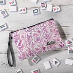 Gepersonaliseerde Multicolor Mahjong Naam Linnen Handtas met Rits en Polsband Draagbaar Accessoire Mahjong Nacht Vakantiegeschenk voor Mahjong Liefhebbers