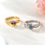 Personalised Heart Birthstones Zircon Twisted Band Ring with Engraved Name and Text Dainty Jewellery Birthday Anniversary Gift for Women