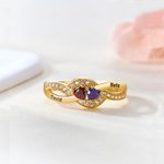 Personalised Heart Birthstones Zircon Twisted Band Ring with Engraved Name and Text Dainty Jewellery Birthday Anniversary Gift for Women
