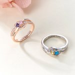 Personalised Heart Birthstones Zircon Twisted Band Ring with Engraved Name and Text Dainty Jewellery Birthday Anniversary Gift for Women