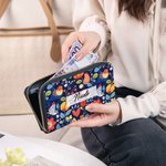 Personalisierte Volkskunst-Blume PU-Leder Brieftasche mit Namen Mehreren Fächern und Metall-Reißverschluss Geburtstag Jahrestag Geschenk für Damen