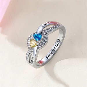 Henkilökohtainen Sydän Birthstones Zirkoni Twisted Band Ring kaiverrettu nimi ja teksti Dainty korut syntymäpäivä vuosipäivä lahja naisille
