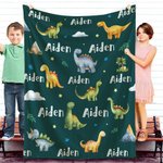 Personalised Dinosaur Themed Soft Throw Blanket with Name Birthday Baby Shower Back To School Gift for Boys Girls