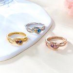 Personalised Heart Birthstones Zircon Twisted Band Ring with Engraved Name and Text Dainty Jewellery Birthday Anniversary Gift for Women