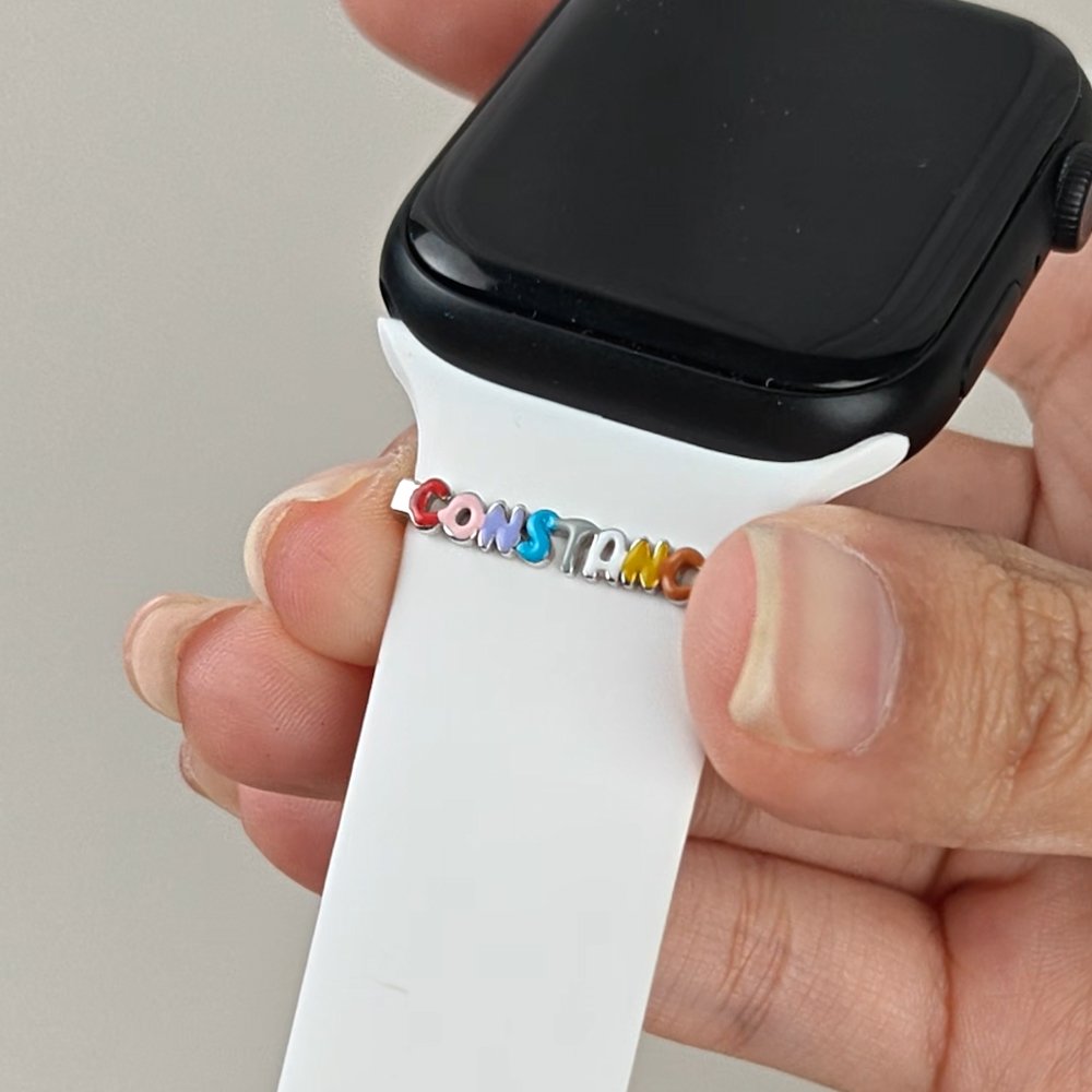 Personalized Colorful 3D Enamel Bubble Letter Name Watch Band Charm Decorative Accessories Birthday Gift for Friends Family 3