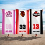 Personalized Team Logo Quick Dry Soft Microfiber Beach Towel with Name and Number Swimming Pool Sports Birthday Gift for Team Club Sports Lover
