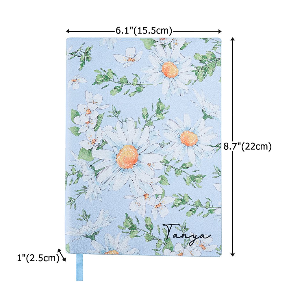 Personalised Daisy Design PU Leather Journal Notebook with Name and 400 Pages Daily Use Birthday Gift for Women 8