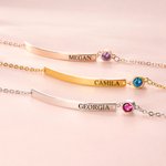 Bracciale personalizzato con nome inciso e pietra di nascita Gioielli minimalisti Regalo di San Valentino, compleanno, anniversario per la donna