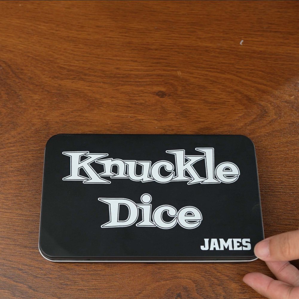 Personalized Portable 2 Players Knuckle Dice Board Game with 18 Dices and Name Tin Box Birthday Travel Camping Gift for Travelers Knuckle Dice Lovers 2