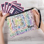 Gepersonaliseerde Multicolor Mahjong Naam Linnen Handtas met Rits en Polsband Draagbaar Accessoire Mahjong Nacht Vakantiegeschenk voor Mahjong Liefhebbers
