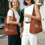Personalized Retro Embroidered Birth Flower Crochet Mesh Tote Bag with Name Summer Beach Travel Birthday Gift for Women