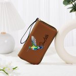 Personalizada Colibrí PU de cuero con cremallera Cartera con nombre y correa de muñeca Cumpleaños Aniversario de regalo para las mujeres