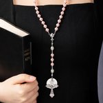 Petit sac de chapelet en cuir PU personnalisé avec nom et motif de croix - Cadeau religieux de Baptême Communion pour les chrétiens