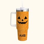 Personlig stor kapacitet 1180 ml rostfritt stålkopp med lock och sugrör glittrig pumpa design Halloweenpresent till vänner och familj