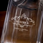 Personalized Vintage Border Whiskey Decanter 2 Glasses Set with Engraved Name Text and Date Birthday Anniversary Gift for Liquor Lovers