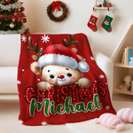 Gepersonaliseerde Kerstmuts Hert Fantasie Eenhoorn Schattig Dier Zacht Deken met Naam Kerstcadeau voor Familie Vrienden 2