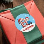 Spersonalizowana postać z kreskówki Santa Hat Inicjał Wodoodporne naklejki z imieniem Świąteczny wystrój Ulubione przyjęcia dla rodziny i dzieci