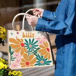 Personlig miljövänlig juteväska med blomma och namn perfekt jubileums och bröllopsgåva för kvinnor