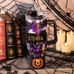 Gepersonaliseerde Boho Pompoen Spook Ontwerp 1180 ml Thermosbeker met Naam Deksel en Rietje Verjaardag Halloween Cadeau voor Familie