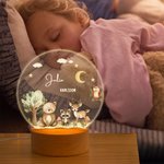 Personlig akryl LED nattlampa med söt skogsdjursdesign namn och träbas för barnrum doppresent och födelsedagspresent till barn