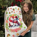 Spersonalizowany Snowman Reindeer Penguin Christmas Initial Drawstring Christmas Gift Bag with Name Christmas Eve Party Gift for Kids Family Friends