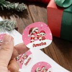 Spersonalizowana postać z kreskówki Santa Hat Inicjał Wodoodporne naklejki z imieniem Świąteczny wystrój Ulubione przyjęcia dla rodziny i dzieci