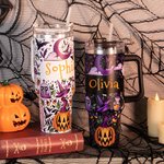 Gepersonaliseerde Boho Pompoen Spook Ontwerp 1180 ml Thermosbeker met Naam Deksel en Rietje Verjaardag Halloween Cadeau voor Familie