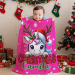 Gepersonaliseerde Kerstmuts Hert Fantasie Eenhoorn Schattig Dier Zacht Deken met Naam Kerstcadeau voor Familie Vrienden 5