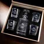 Personalized Vintage Border Whiskey Decanter 2 Glasses Set with Engraved Name Text and Date Birthday Anniversary Gift for Liquor Lovers